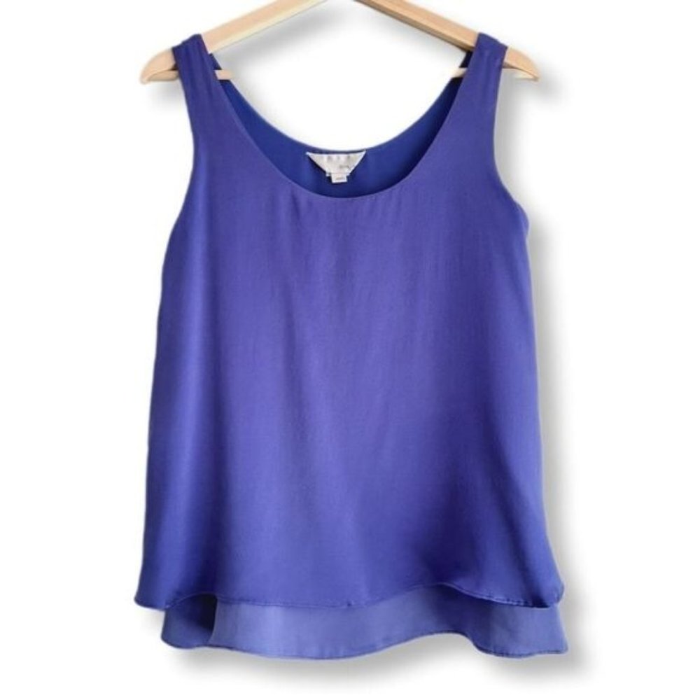 ZOA New York 100% Silk Flowy Layered Fine Lightweight Shell Top Blue Sz S Flawed